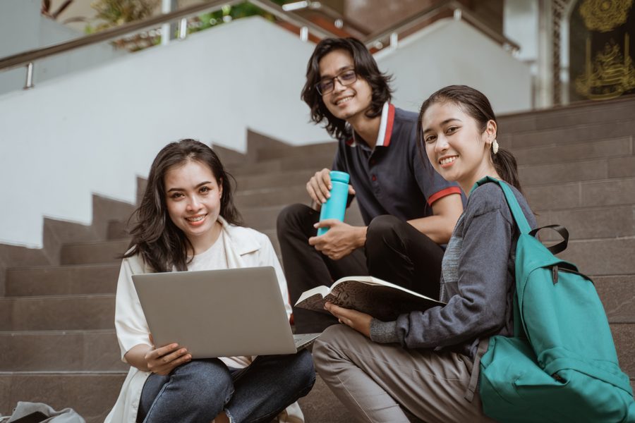 Group of candidates on a campus stairway