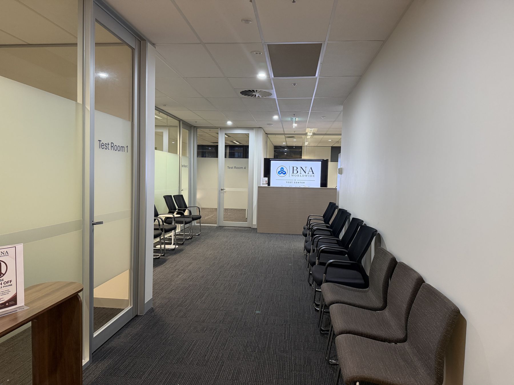 Reception area of a BNA Worldwide testing centre
