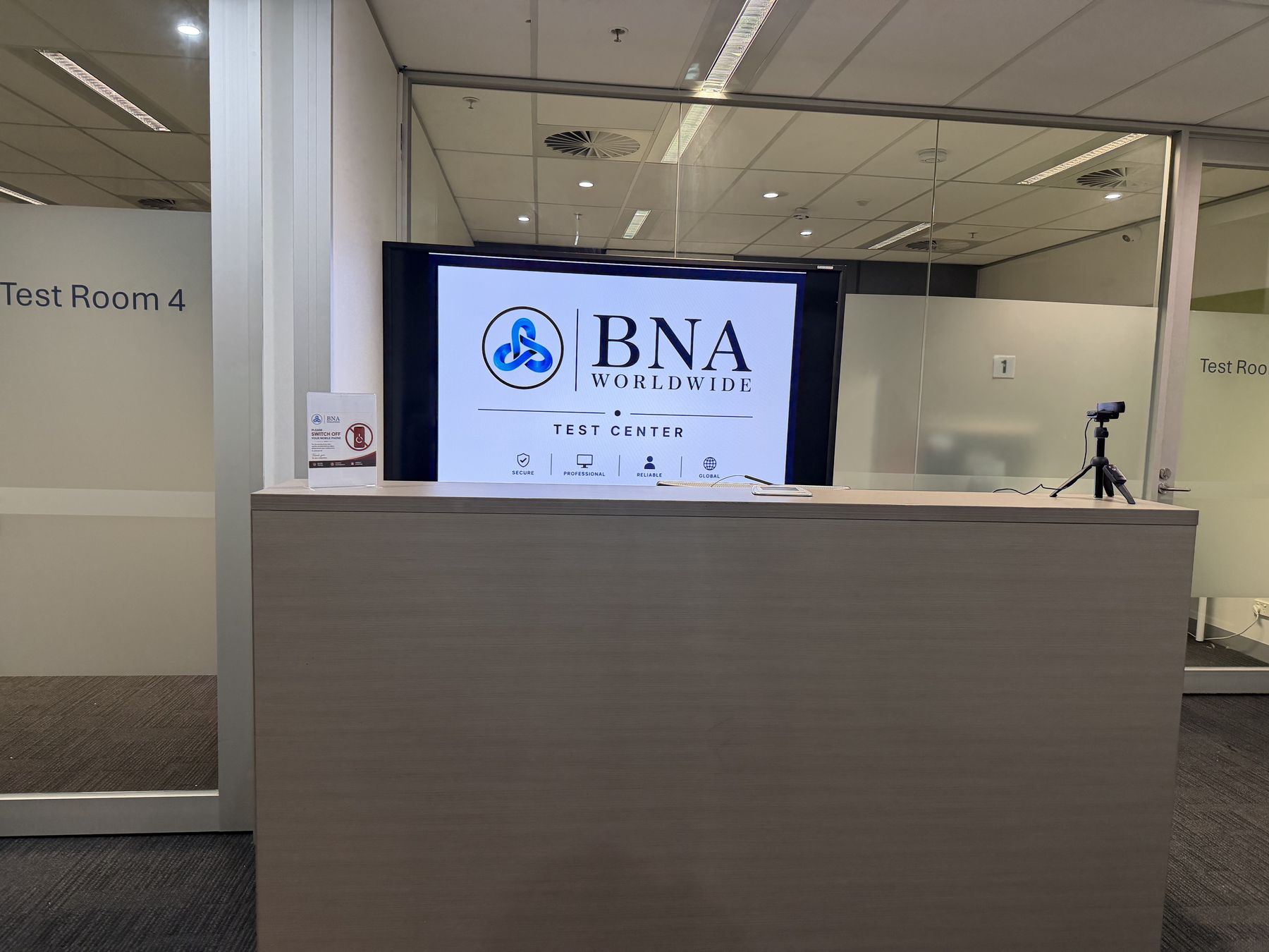 Reception desk at a BNA Worldwide test centre